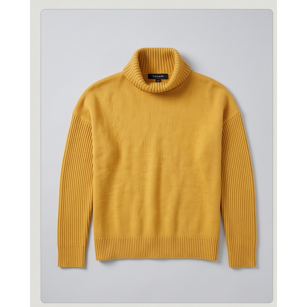 Tahari‎ M Mustard Yellow Turtleneck Knit Sweater Medium Long Sleeve Cotton Blend